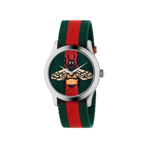 steel case / Bee dial and Green - Red - Green band / Green - Red - Green nylon strap
