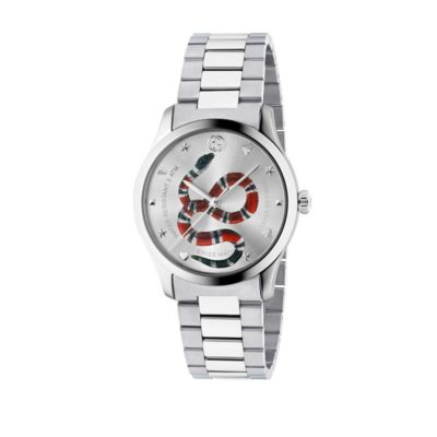 steel case / silver dial with coral snake motiv / steel mesh strap